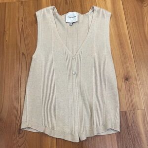 Pink Rose Beige Ribbed Sleeveless Blouse vest